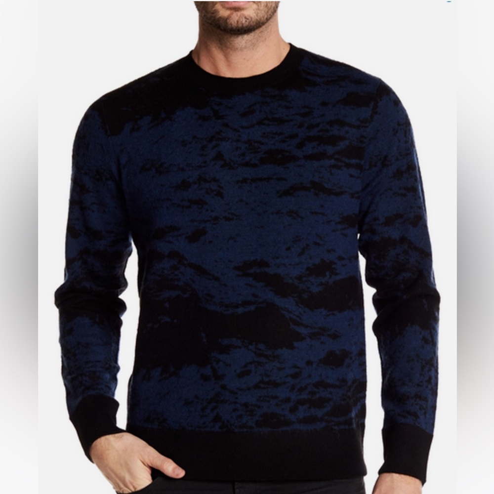 J Brand 100% Merino Wool Black and Blue Crew Neck Sweater